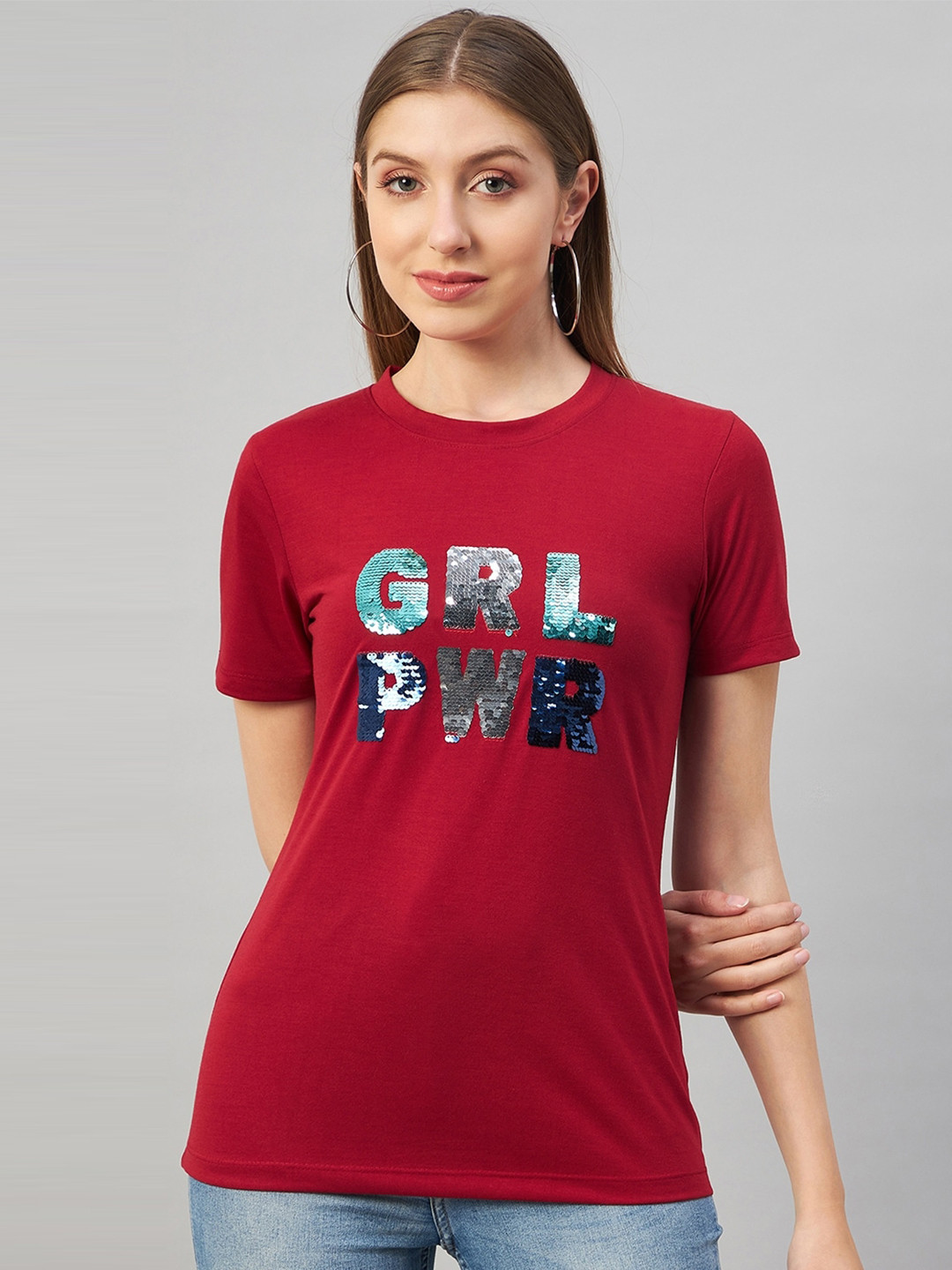 Austin wood Women Typography Self Design Cotton T-shirt