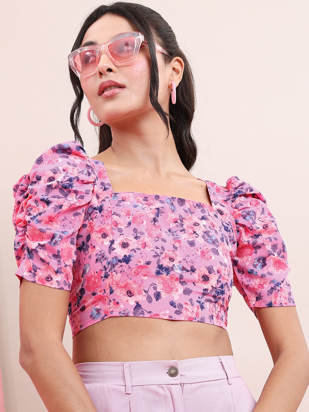 Tokyo Talkies Floral Print Puff Sleeves Crop Top - Tops for Women 21626378 | Myntra