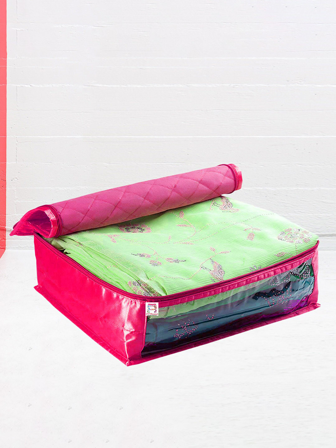 atorakushon 12-Pieces Pink Textured Saree Storage Wardrobe Organisers