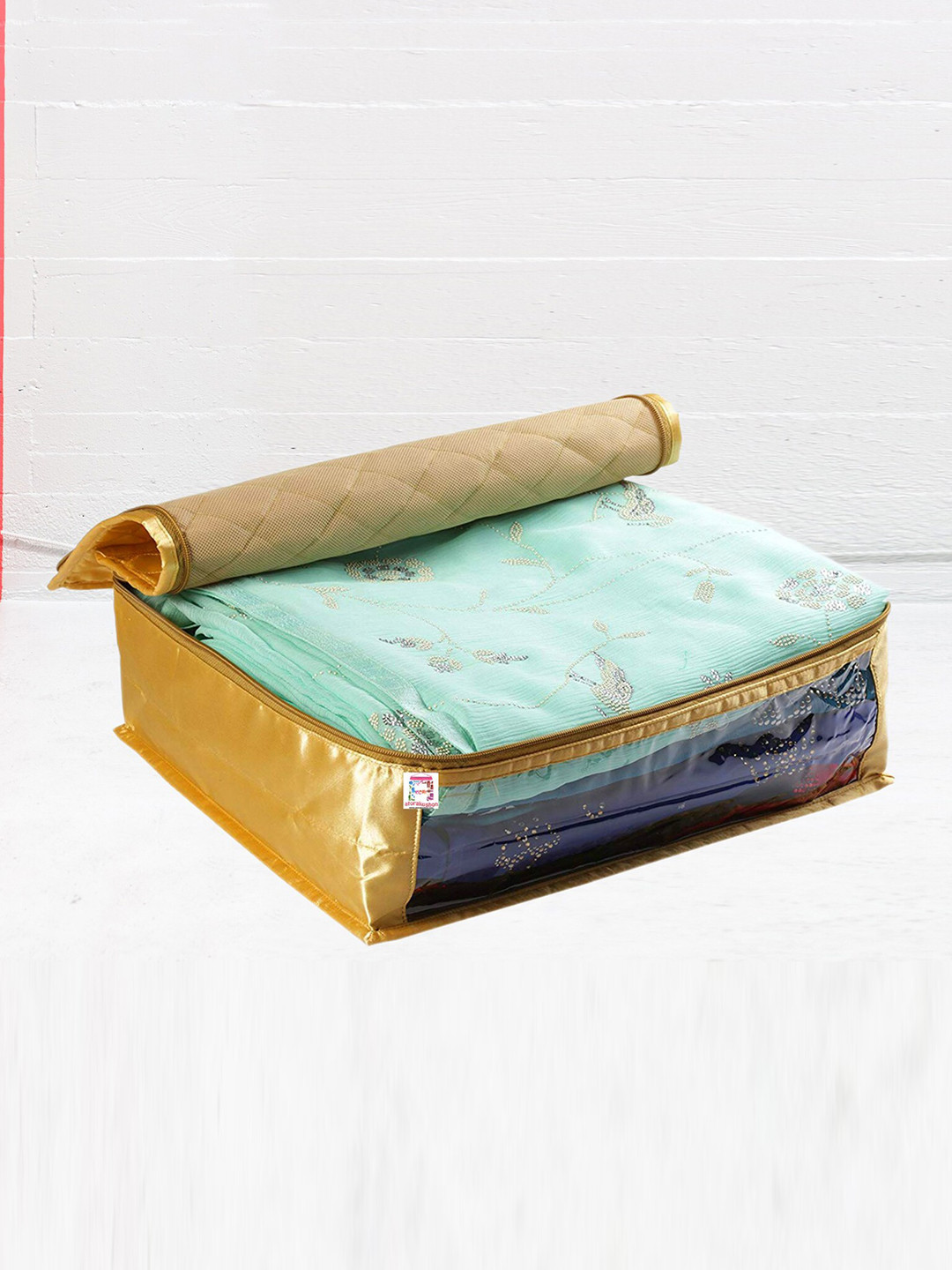 atorakushon 2 Pcs Mustard Yellow  Self-Design  Saree & Blouse Wardrobe Organisers