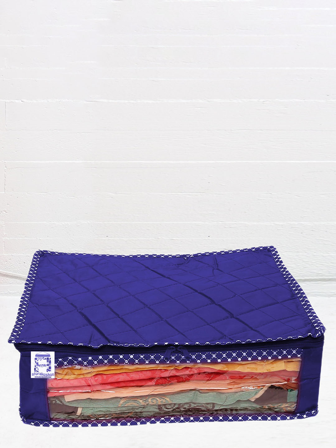 atorakushon 2 Pieces Blue Textured Saree & Blouse Wardrobe Organizers