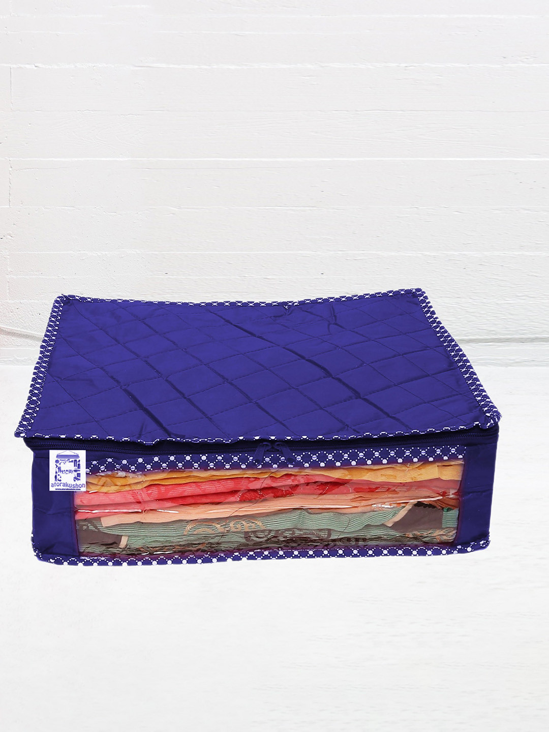 atorakushon 2 Pieces Blue Self Design Saree Wardrobe Organizers