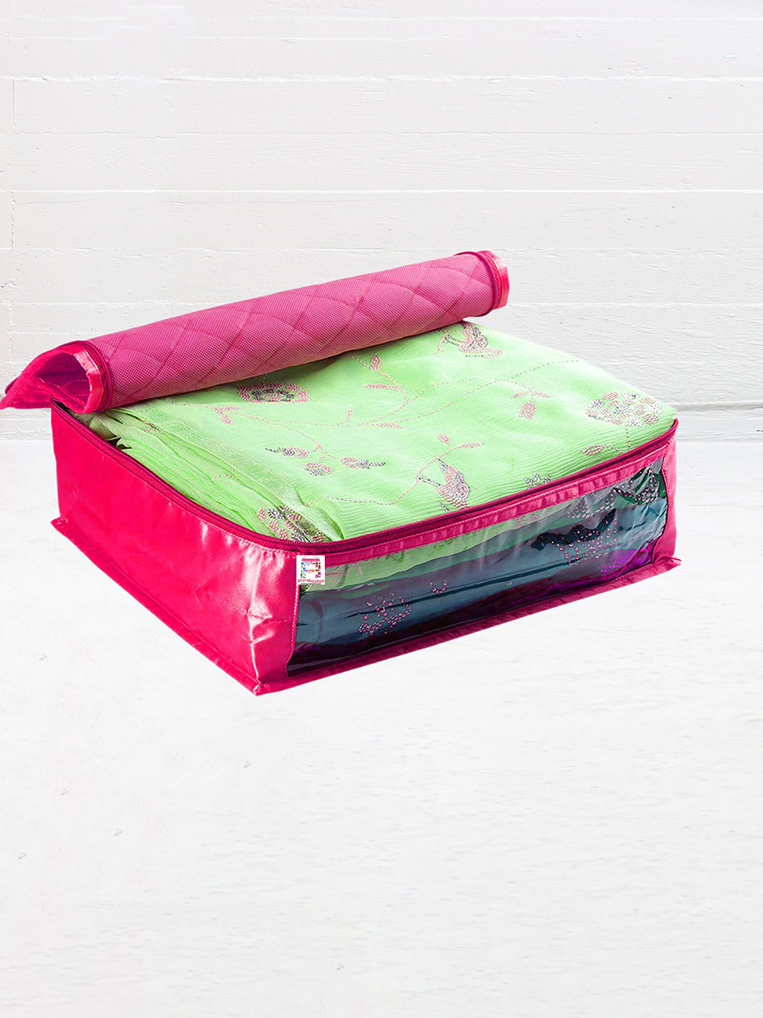 atorakushon 8 Pieces Pink Self Design Saree Wardrobe Organizers