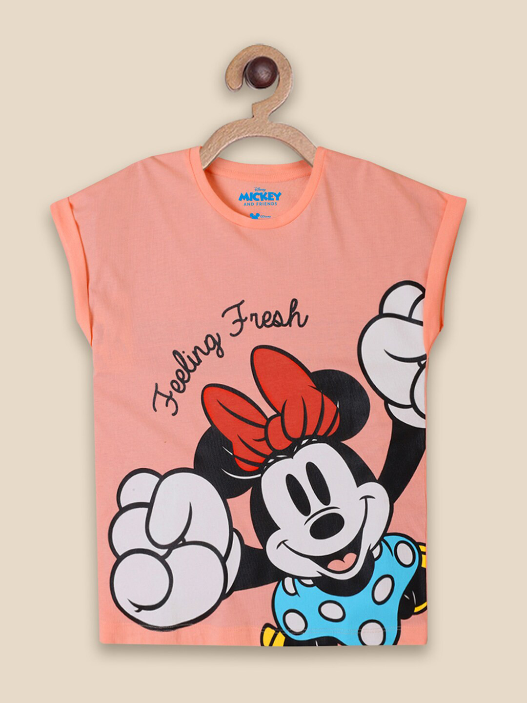 Kids Ville Girls Minnie Mouse Printed Extended Sleeves Pure Cotton T-shirt