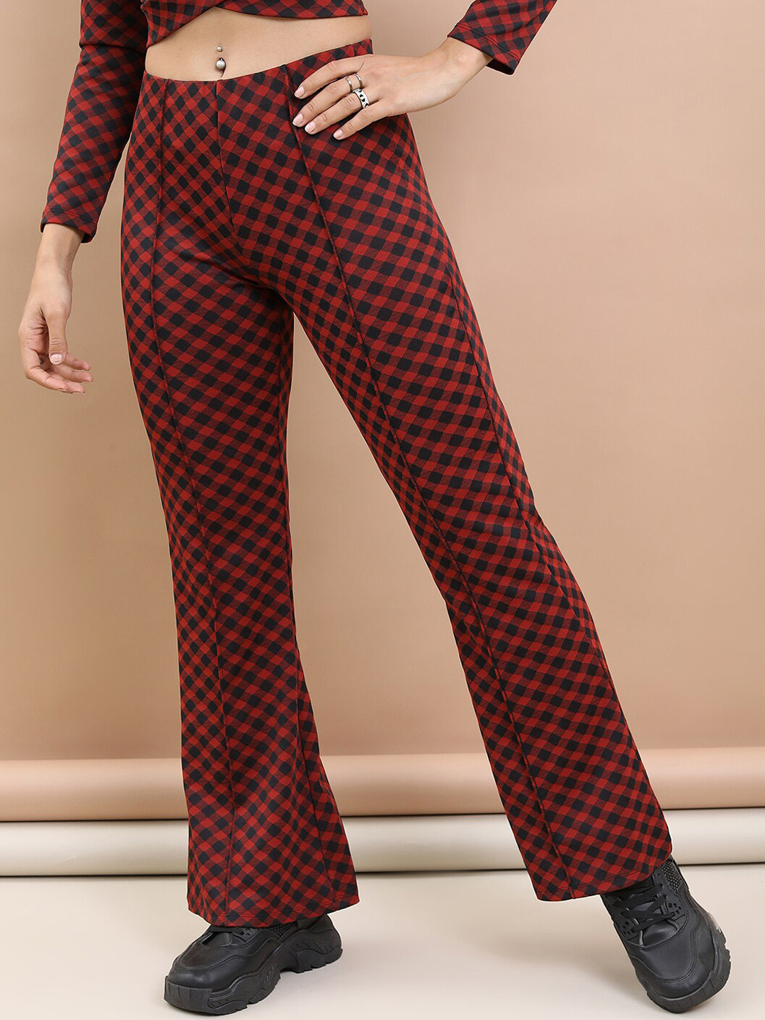 Tokyo Talkies Women Checked Bootcut Trousers