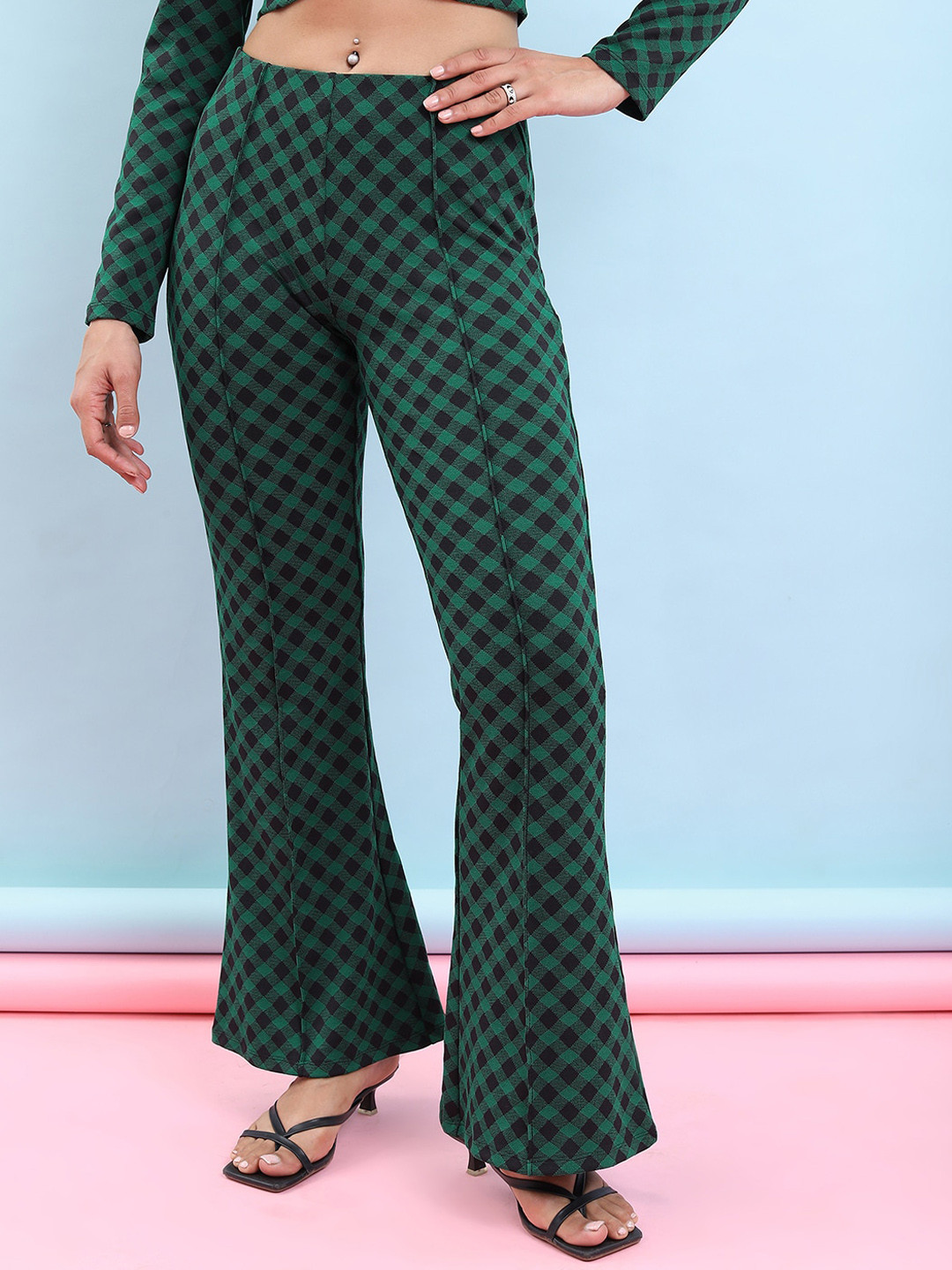 Tokyo Talkies Women Checked Bootcut Trousers