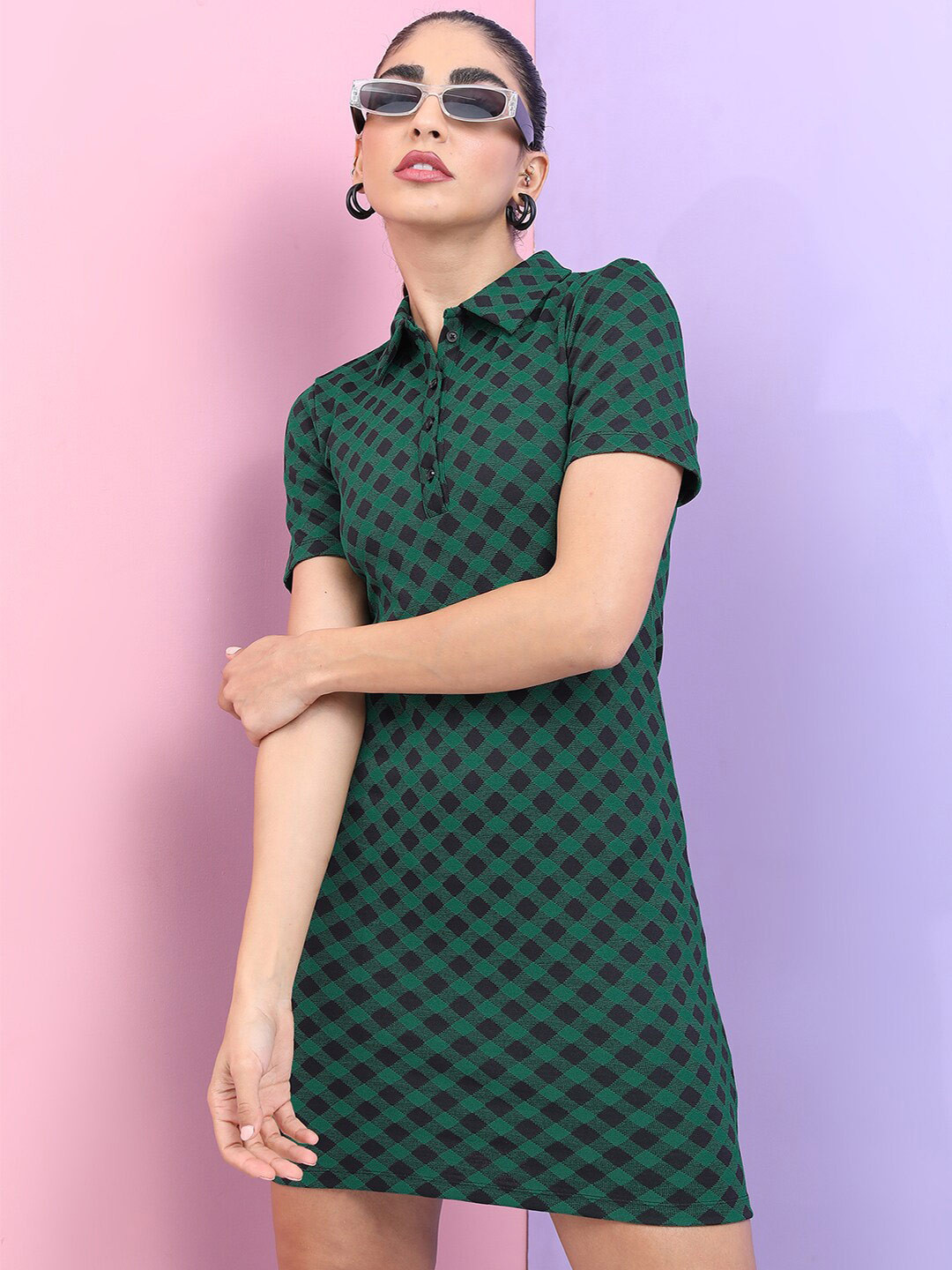 Tokyo Talkies Checked Jacquard A-Line Dress