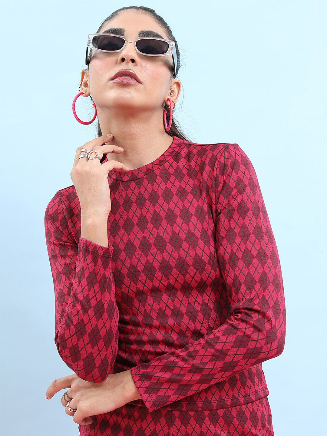 Tokyo Talkies Geometric Printed Jacquard Top