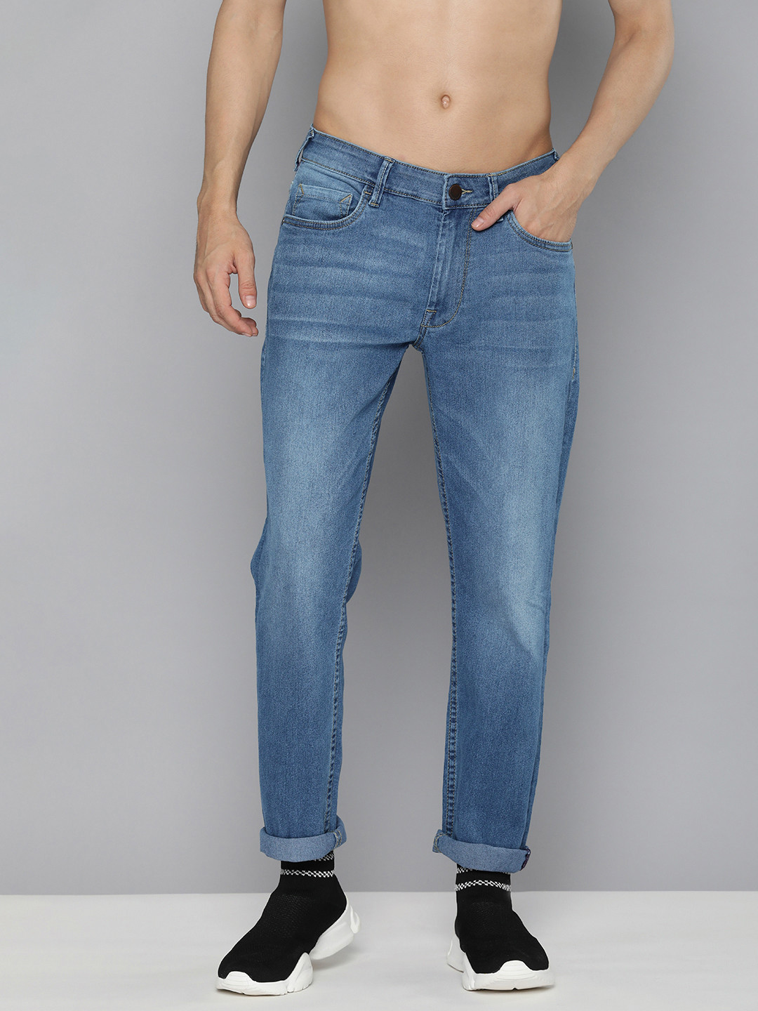 HERE&NOW Men Mid Rsie Slim Fit Light Fade Stretchable Jeans
