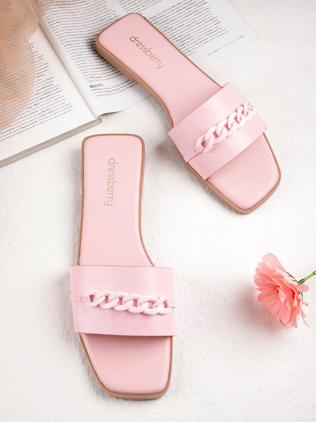 DressBerry Women Chain Embellished Open Toe Flats