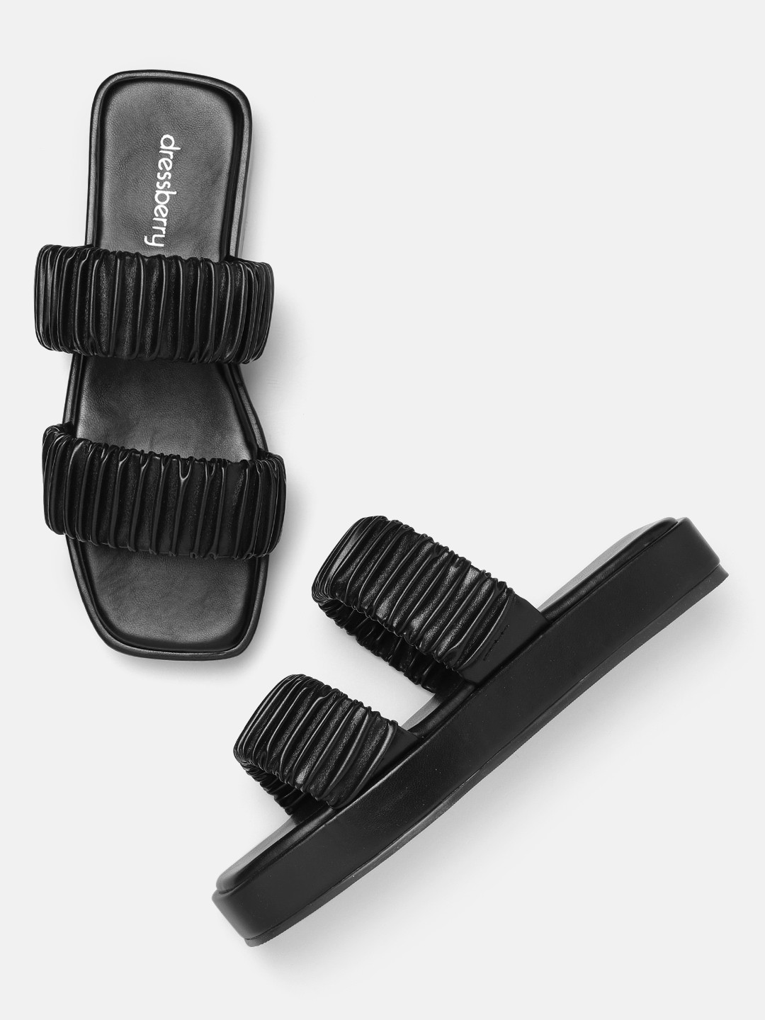 DressBerry Women Pleated Detail Open Toe Flats