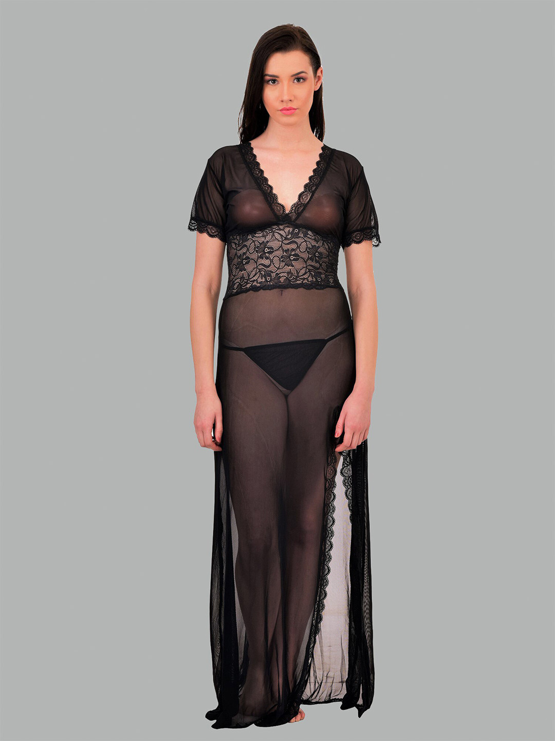 N-Gal V-Neck Maxi Nightdress With G-String