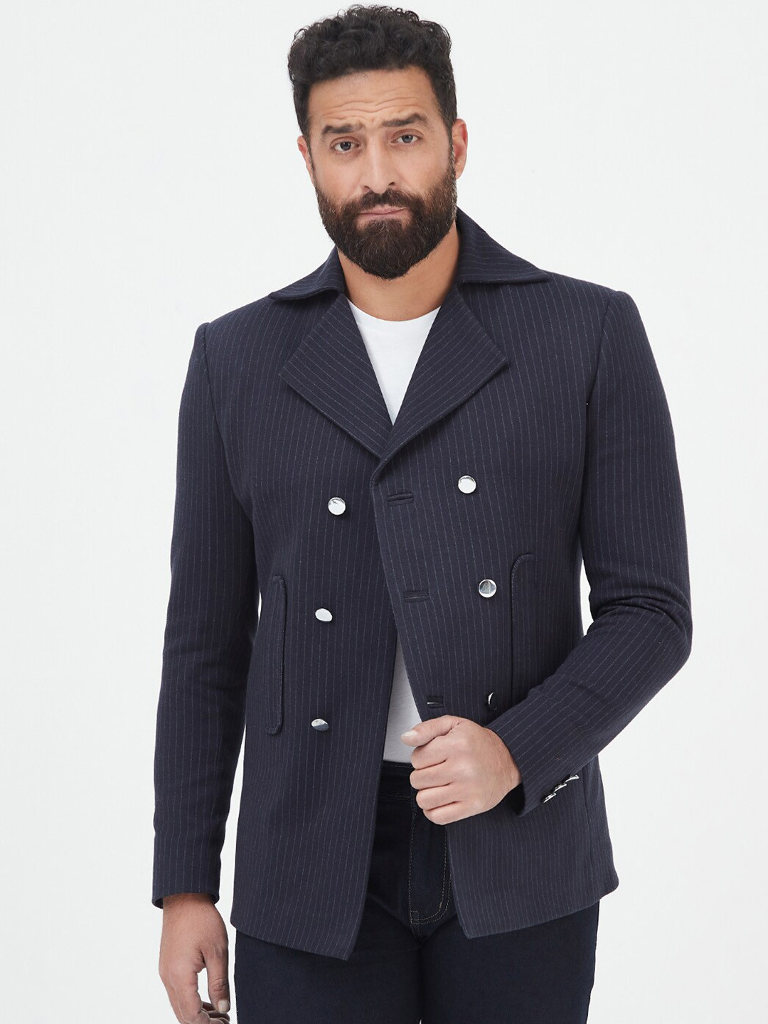MR BUTTON Men Slim-Fit Double-Breasted Blazer