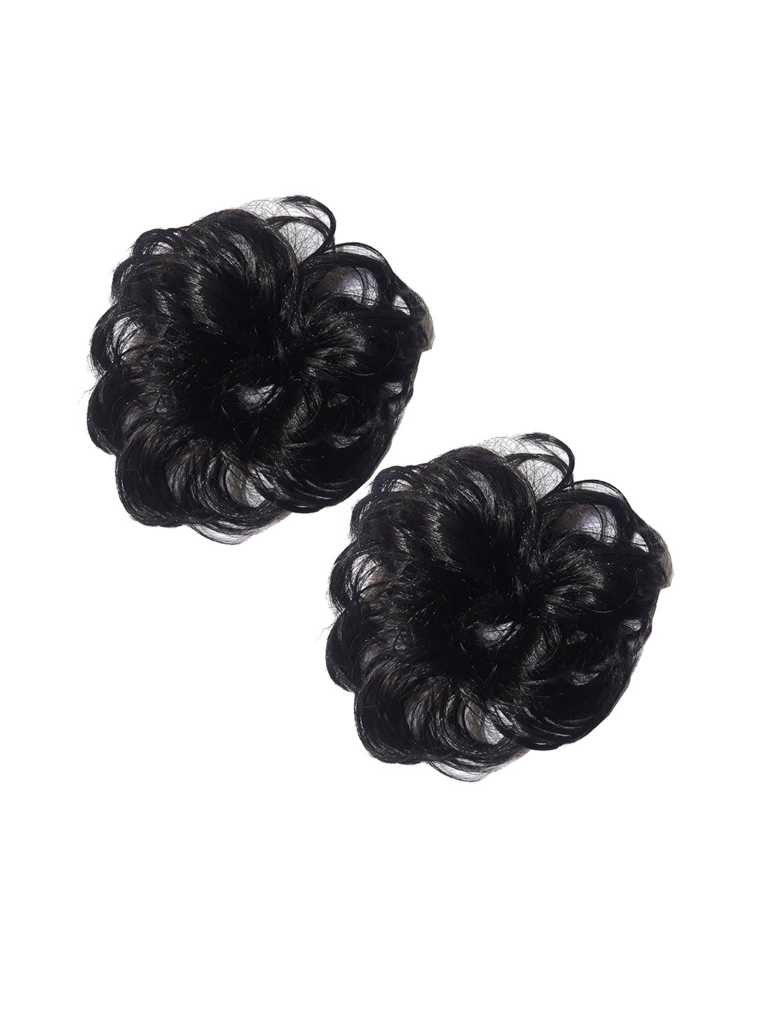 CHRONEX Set Of 2 Wavy Messy Bun Hair Extensions - Black