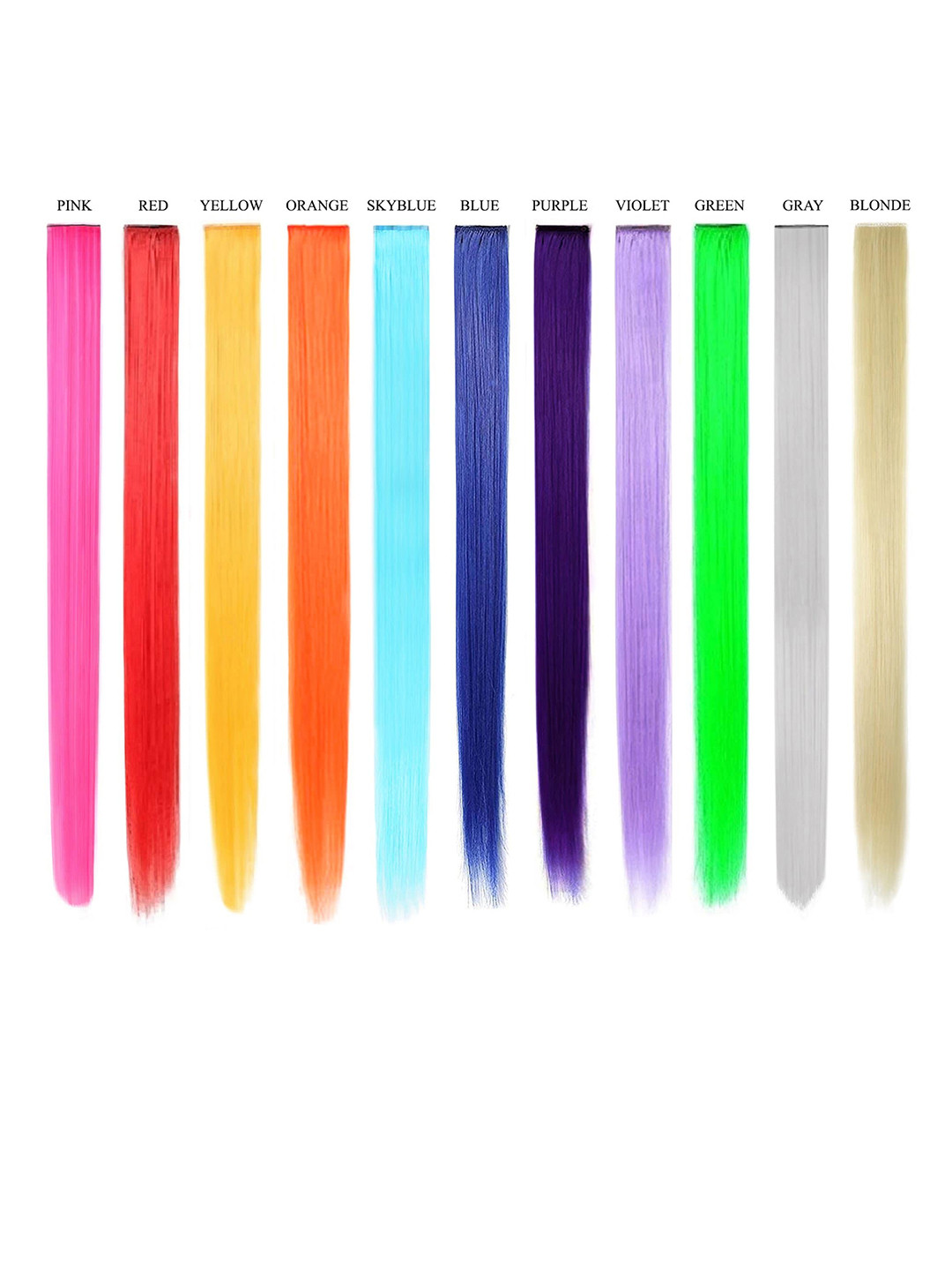CHRONEX Set of 12 Synthetic Nylon Colored Straight Long Hair Extensions
