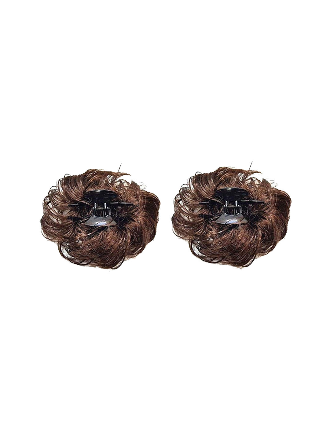 CHRONEX Set of 2 Artificial Synthetic Hair Clutcher Juda Bun Hair Extension- Brown