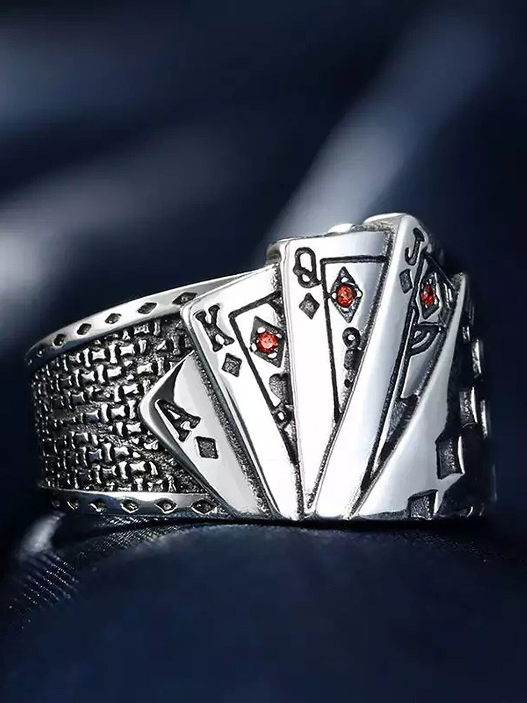 Pinapes Silver-Plated With Skeleton-Charm Oxidised Finger Ring