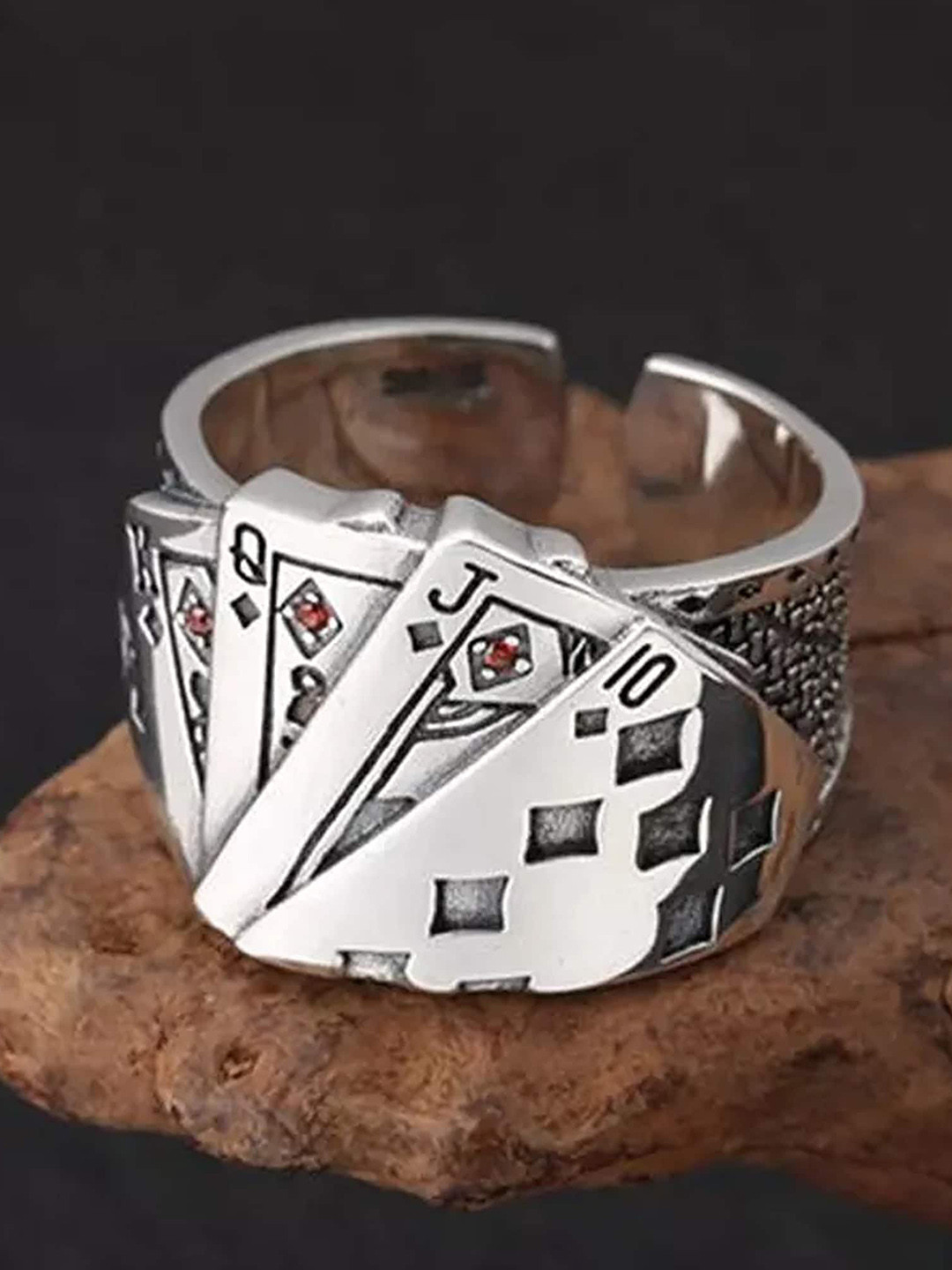 Pinapes Silver-Plated Designed Oxidized Finger Ring
