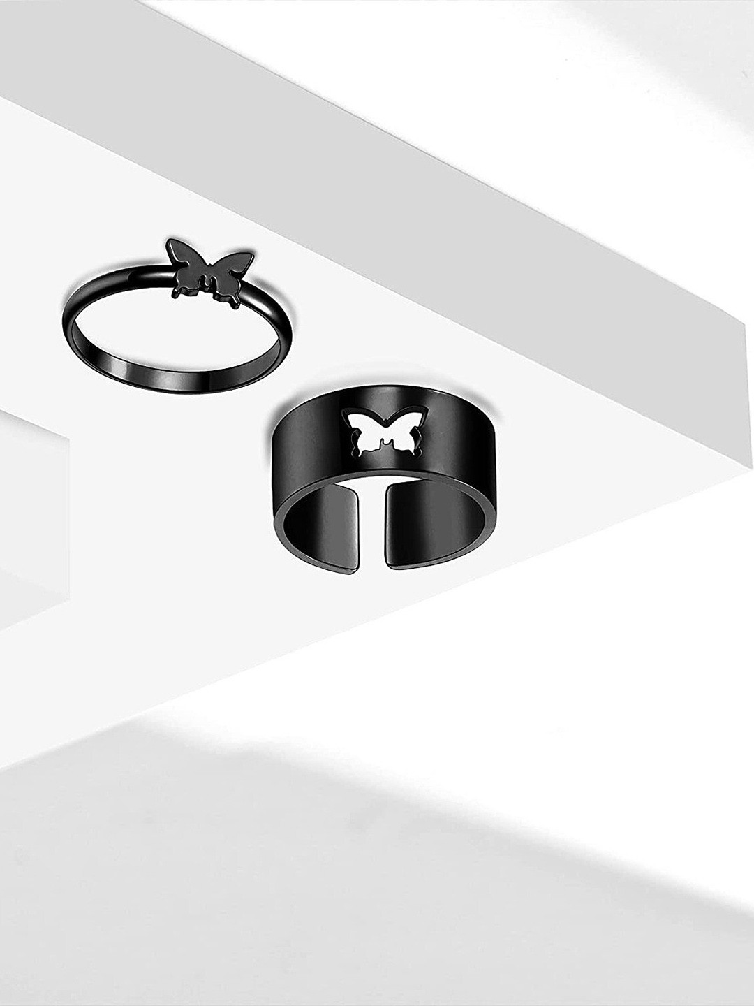 Pinapes Set of 2 Silver-Plated Oxidised Couple Finger Rings