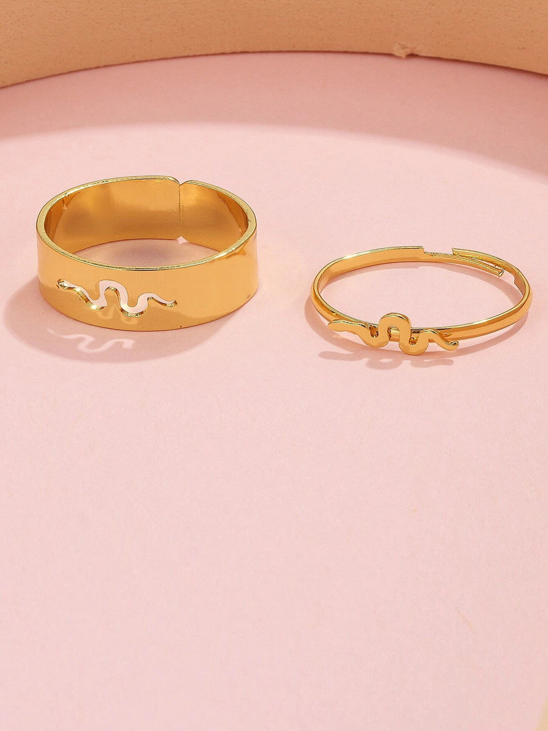 Pinapes Set Of 2 Gold-Plated Snake Shaped Couple Adjustable Finger Rings
