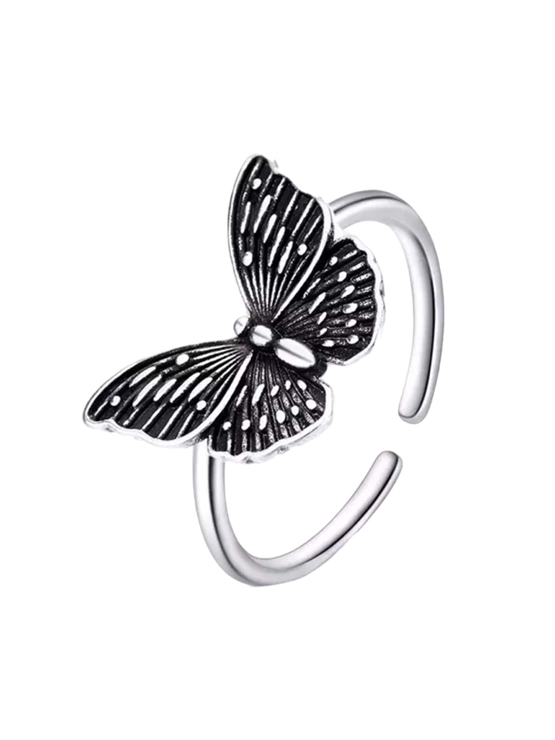 Pinapes Set Of 2 Silver-Plated Butterfly Designed Ring