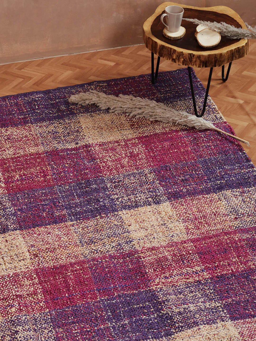 Fabindia Ameera Beige & Purple Jute Woven-Design Dhurrie