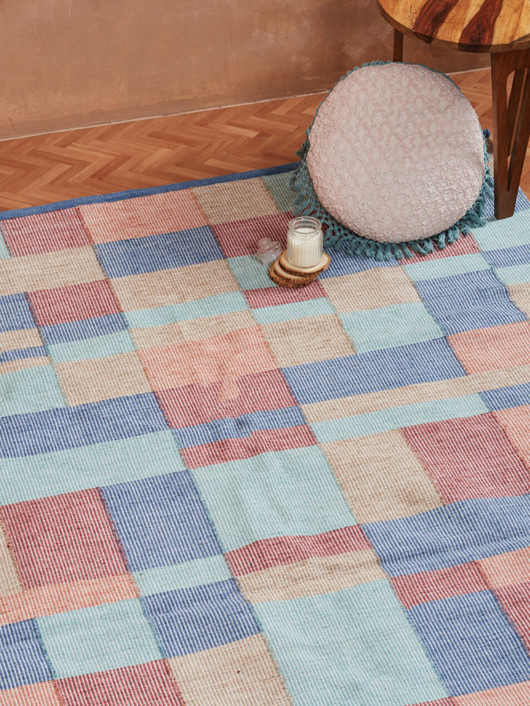 Fabindia Inaaya Maroon & Blue Woven-Design Dhurrie