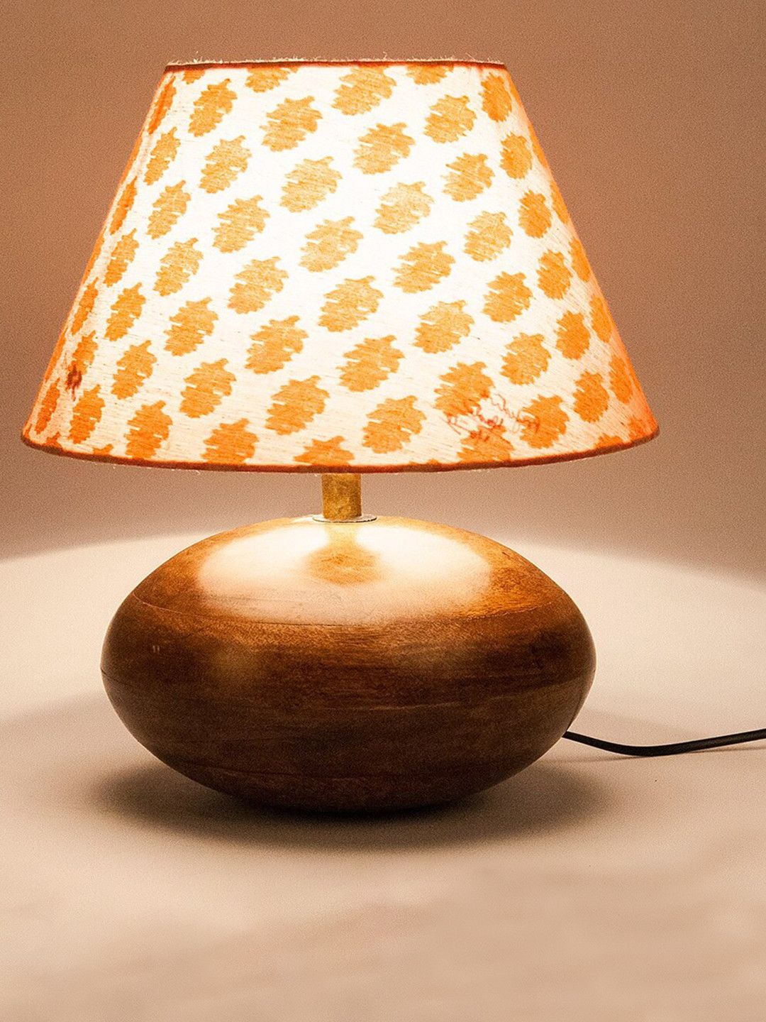 Fabindia Achal Pink & Beige Printed Frustum Table Lamp