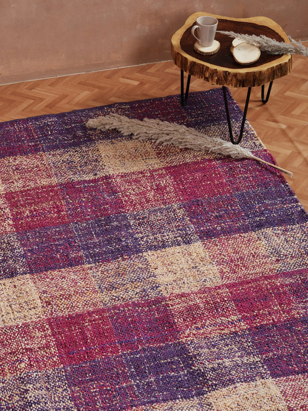 Fabindia Ameera Beige & Purple Woven-Design Dhurrie