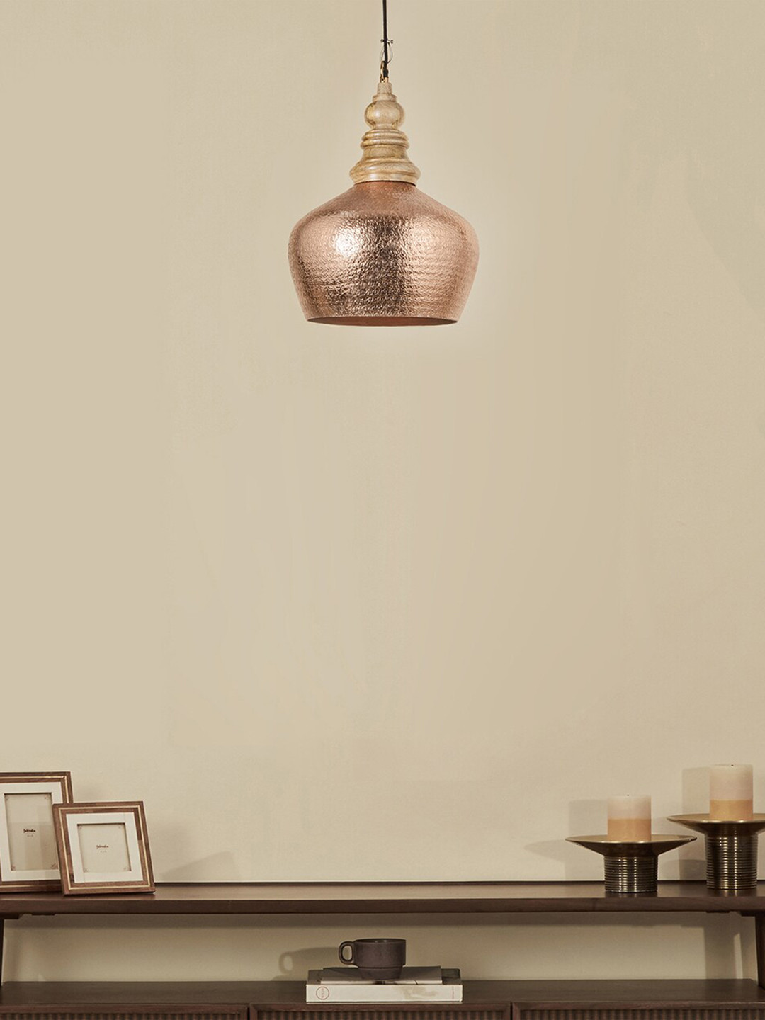 Fabindia Copper-Toned Textured Bell Shaped Dhaani Hammered Ceiling Lamp