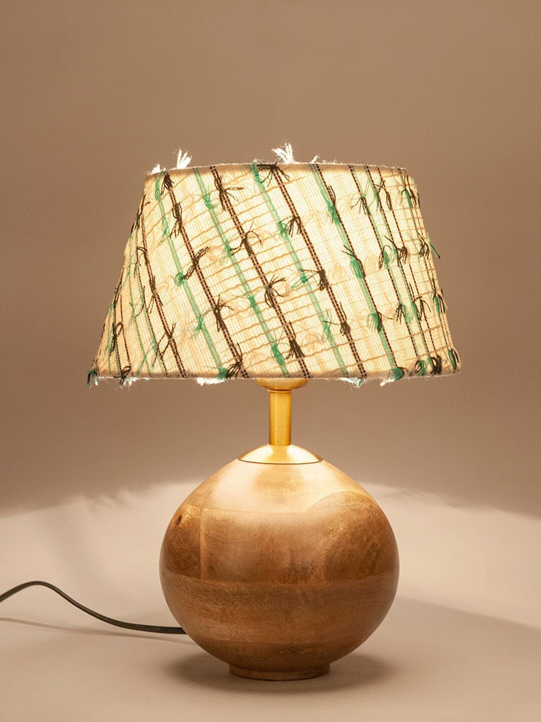 Fabindia Amala Brown & White Self Design Wooden & Metal Table Lamp