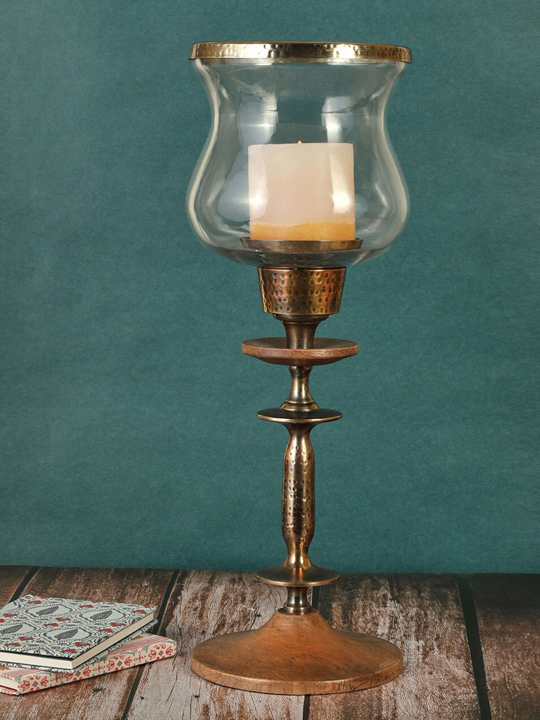 Fabindia Inaaya Brown Hurricane Large Candle Holder