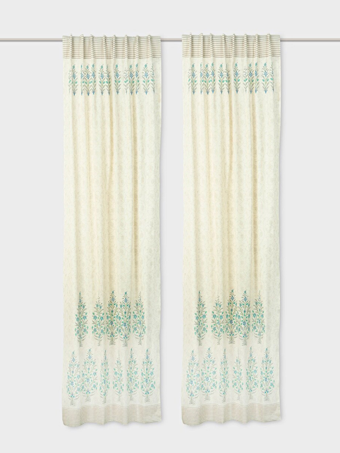 Fabindia Kathit Blue & Cream-Coloured Ethnic Motifs Sheer Window Curtain