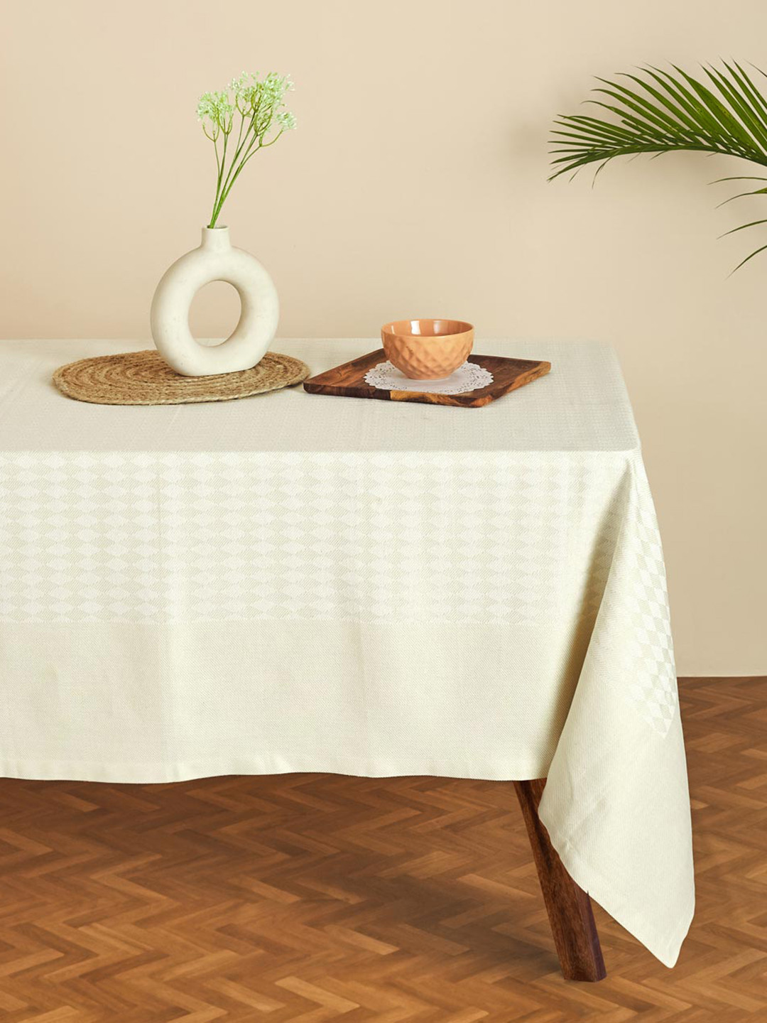 Fabindia Dhaani Off White Woven-Design 4-Seater Table Covers