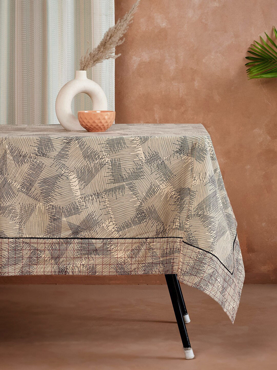 Fabindia Maaya Black & Beige Embroidered Cotton 6-Seater Table Cover