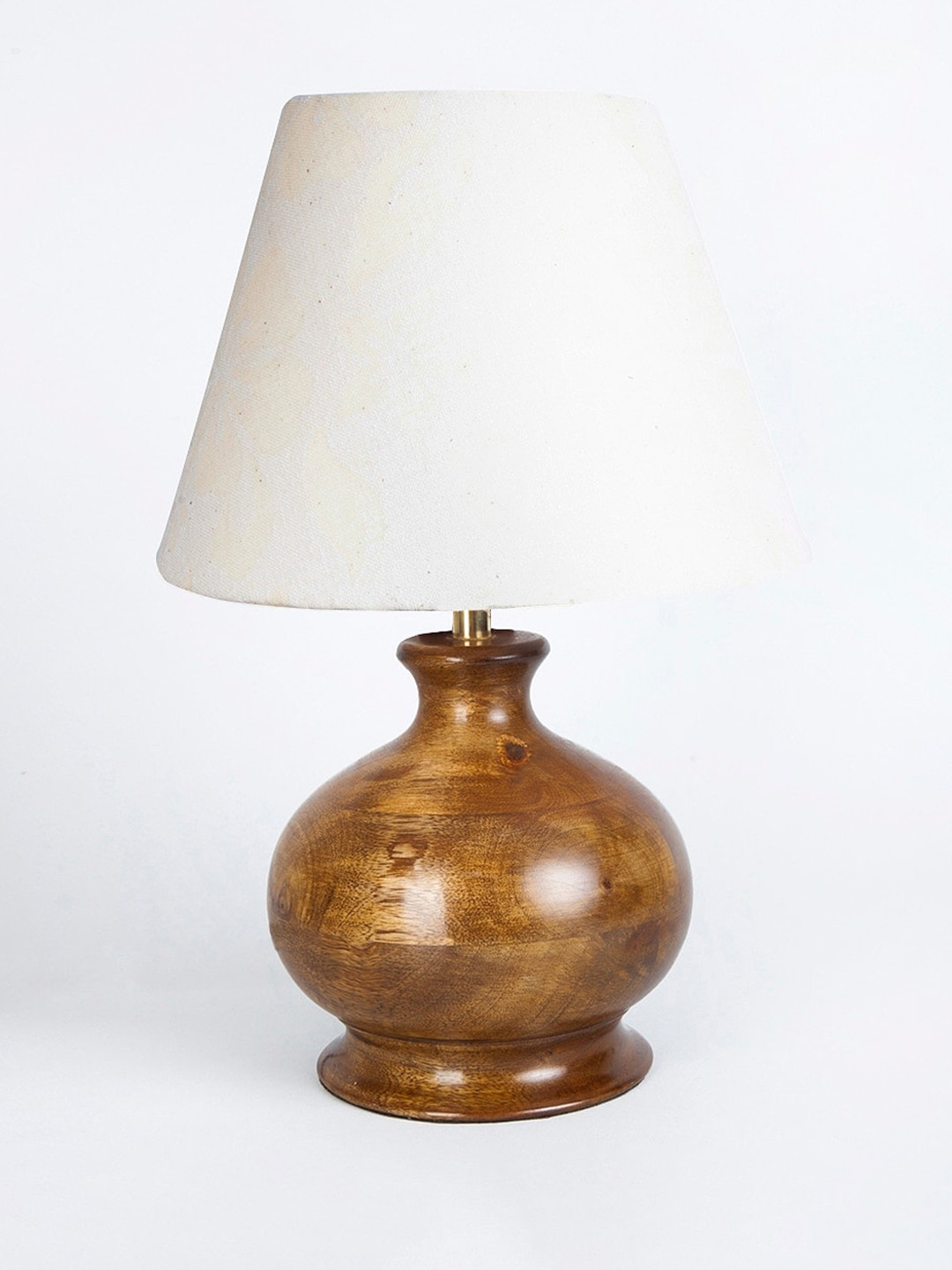Fabindia Brown Wooden Picolo Bedside Table Lamp With Shade