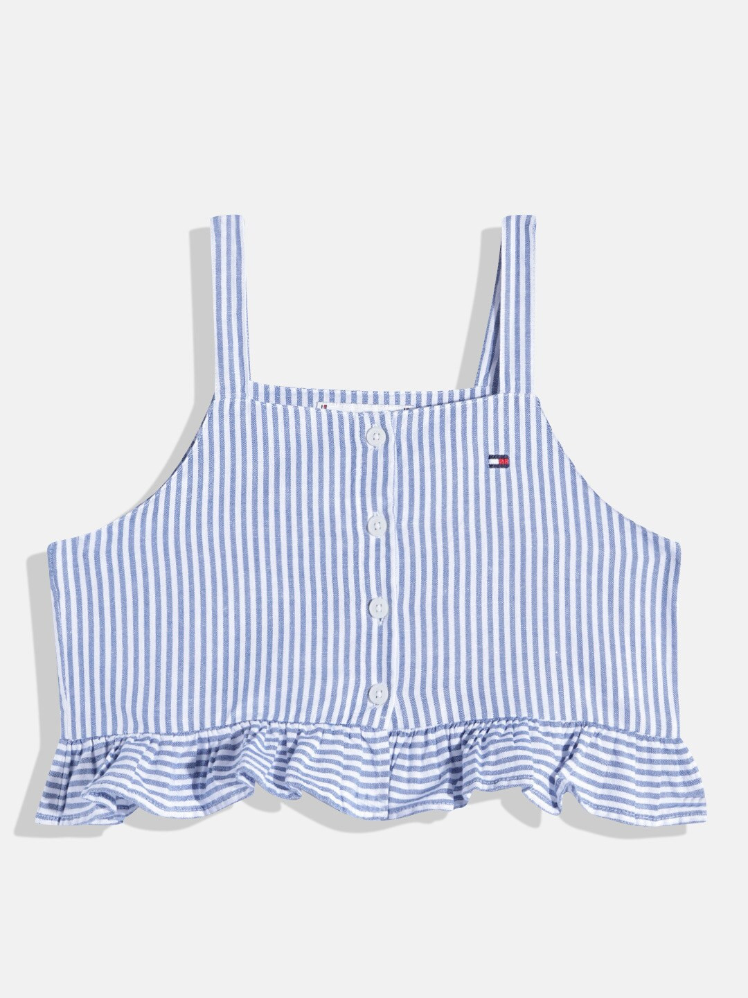 Tommy Hilfiger Girls Striped Top with Ruffle Detail