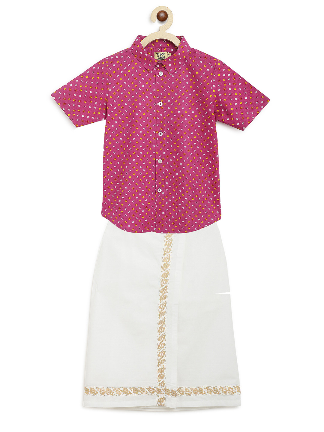 Tiber Taber Boys Purple & White Printed Shirt And Vesti