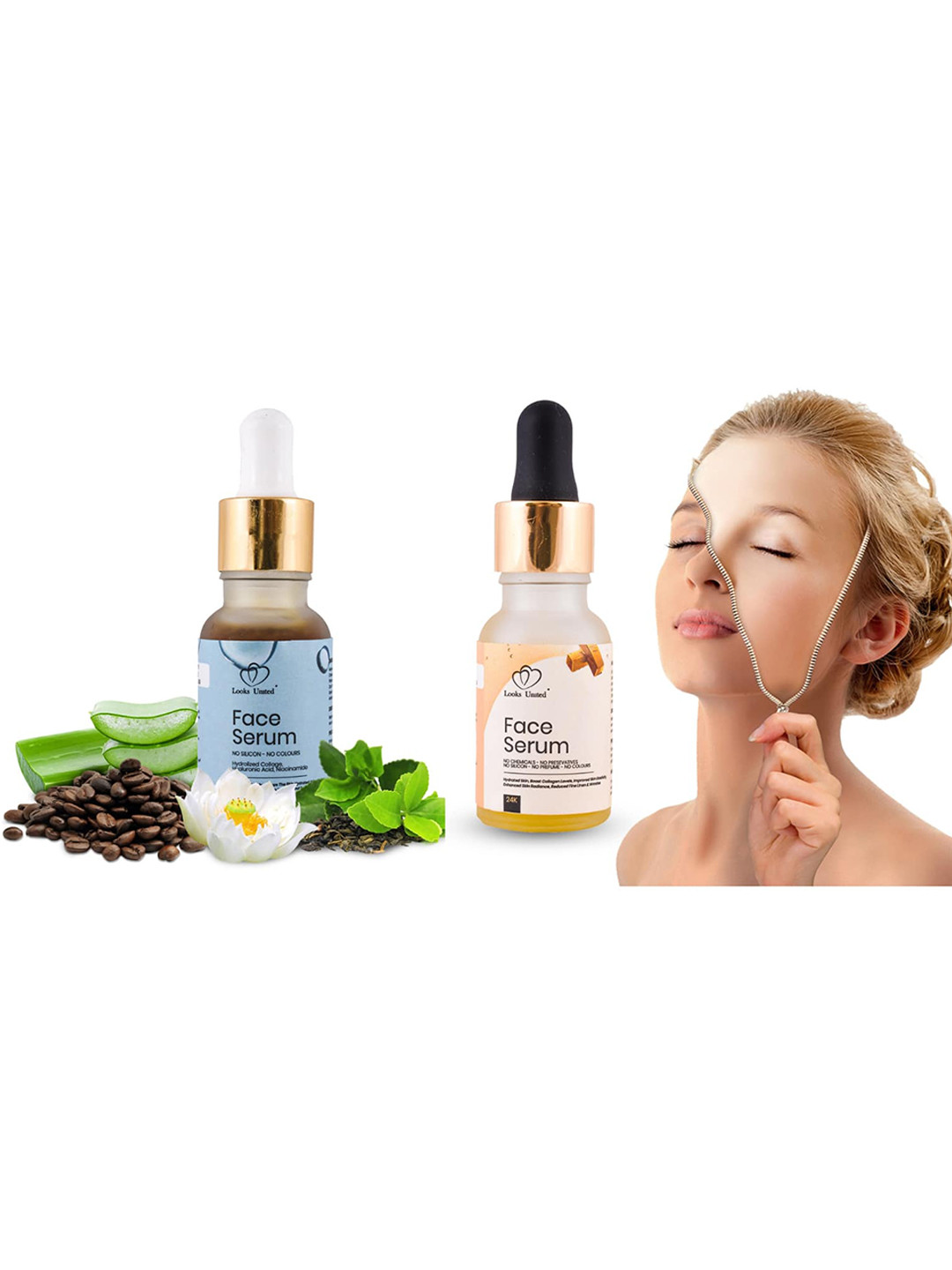 Looks United Set Of 2 Hyaluronic Acid Face Serum & 24k Gold Face Serum - 15ml Each