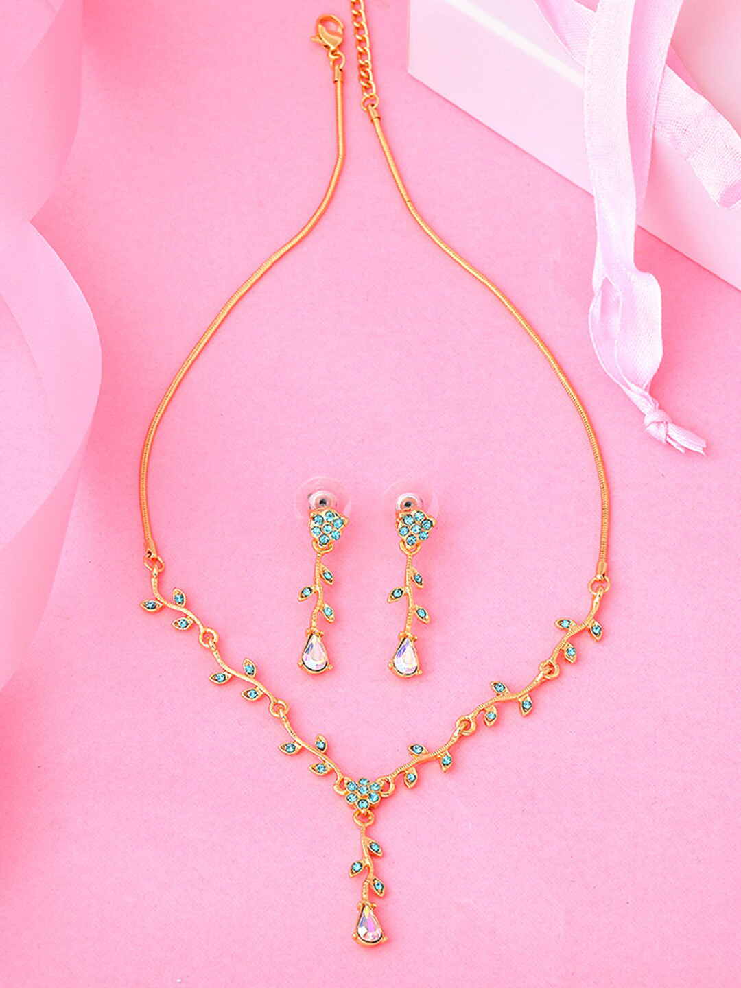 Estele Gold Plated Floret Designer Necklace Set with Crystals