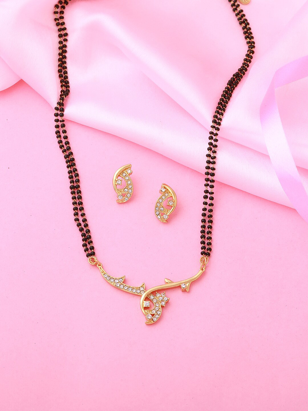 Estele Gold Plated Elegant Designer Mangalsutra Necklace Set with Crystals