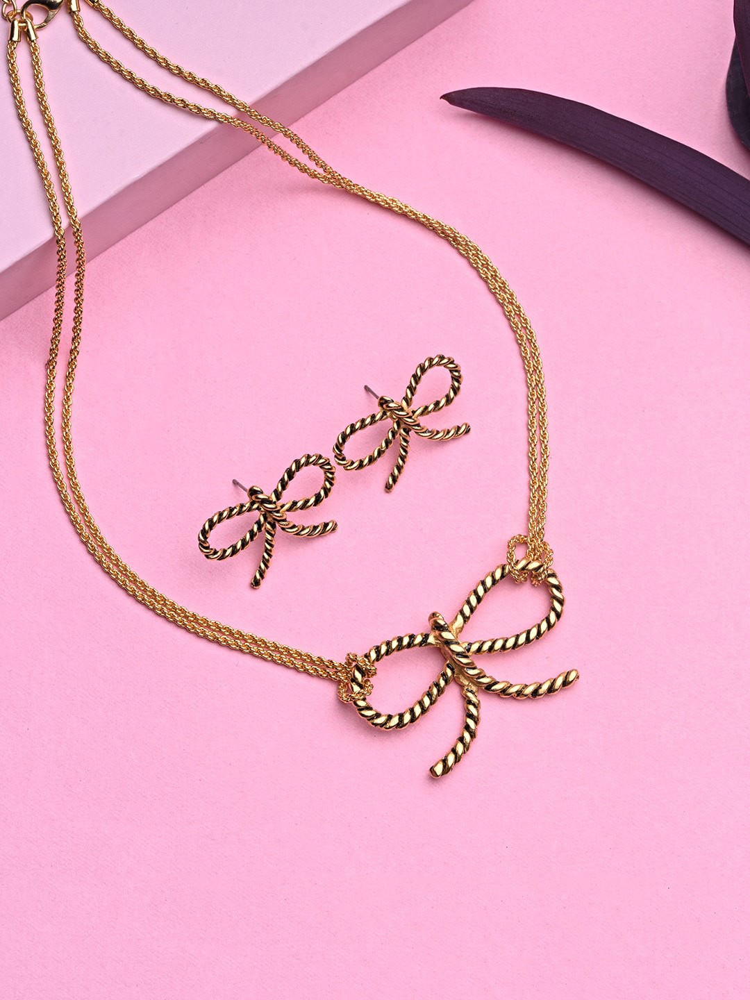 Estele Gold Plated Pretty Bow Designer Jewellery Set