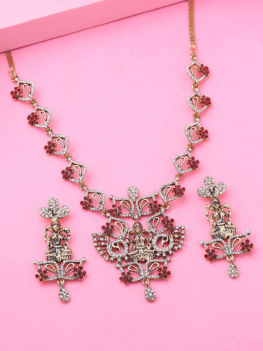Estele Gold Plated Antique Shimmering Laxmi Ji Designer Necklace Set