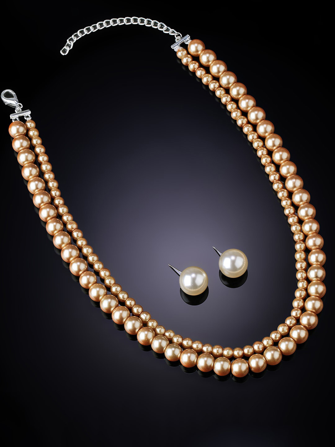 Estele Rhodium Plated Glowing Double Line Pearl Jewellery Set