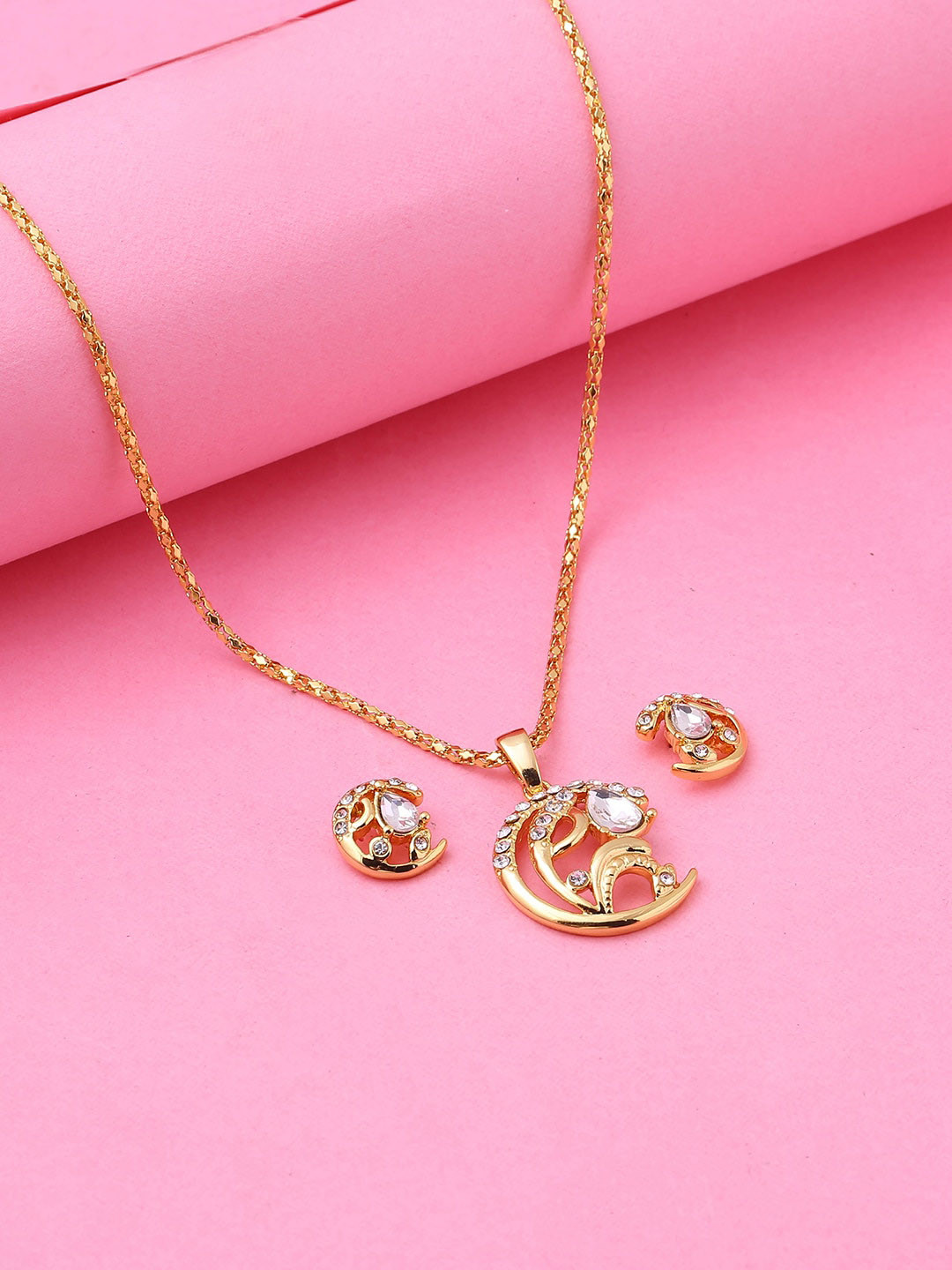 Estele Gold Plated Circlet Designer Pendant Set with Austrian Crystals