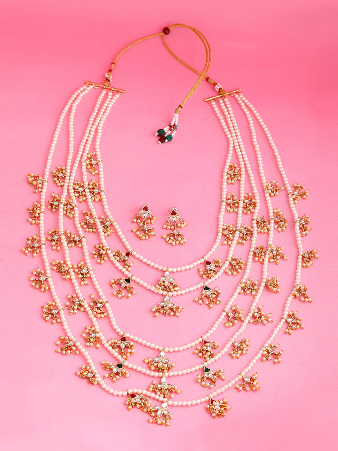 Estele Gold Plated Gorgeous Layered with Pearls Necklace Set