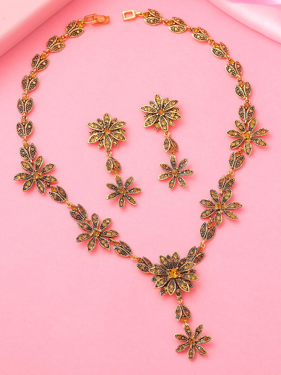 Estele Gold Plated Crystal Detail Flower Design Jewellery Set