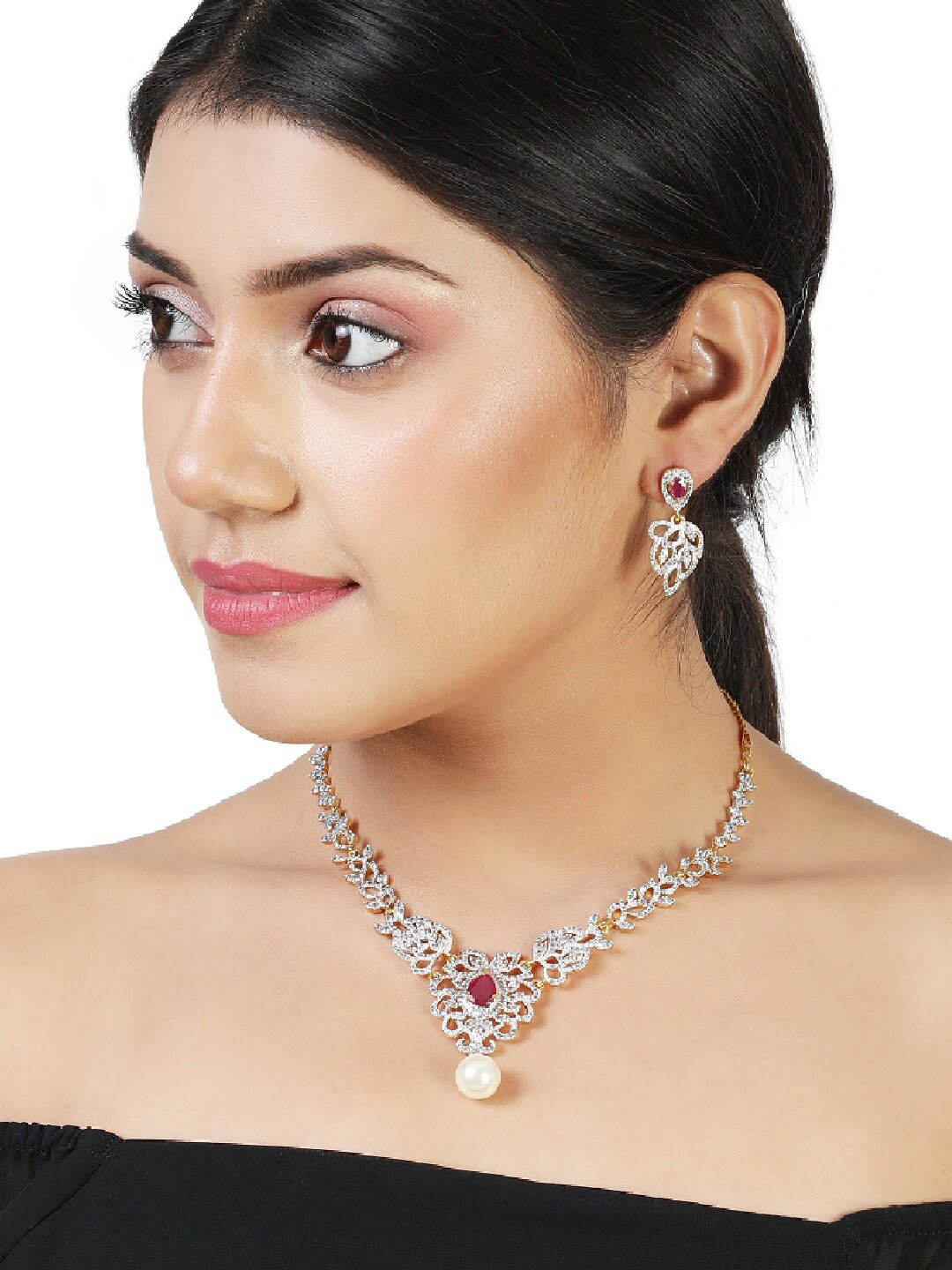 Estele Gold-Plated CZ-Studded Jewellery Set