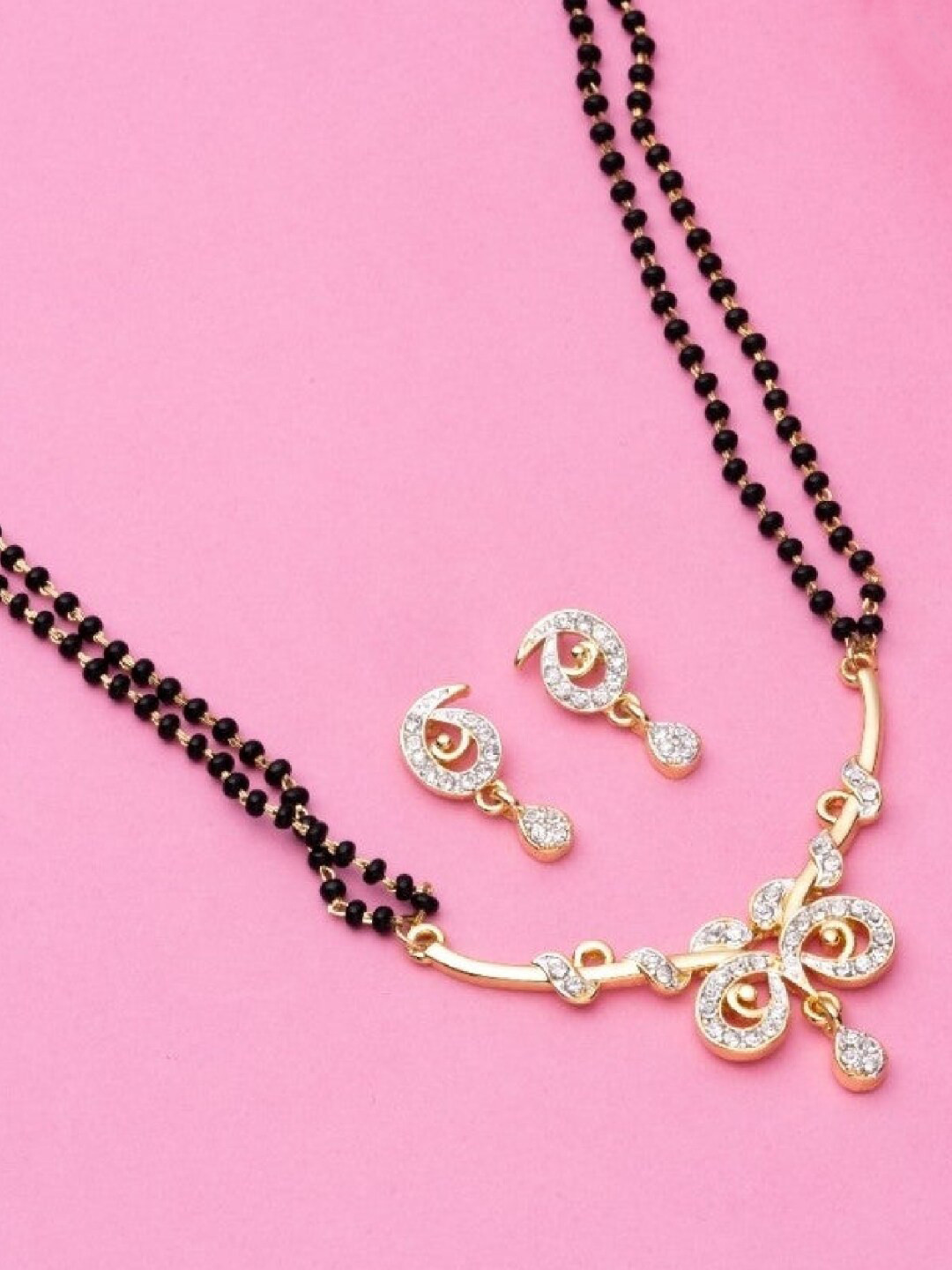Estele Gold & Rhodium Plated Butterfly Designer Mangalsutra Necklaces Set