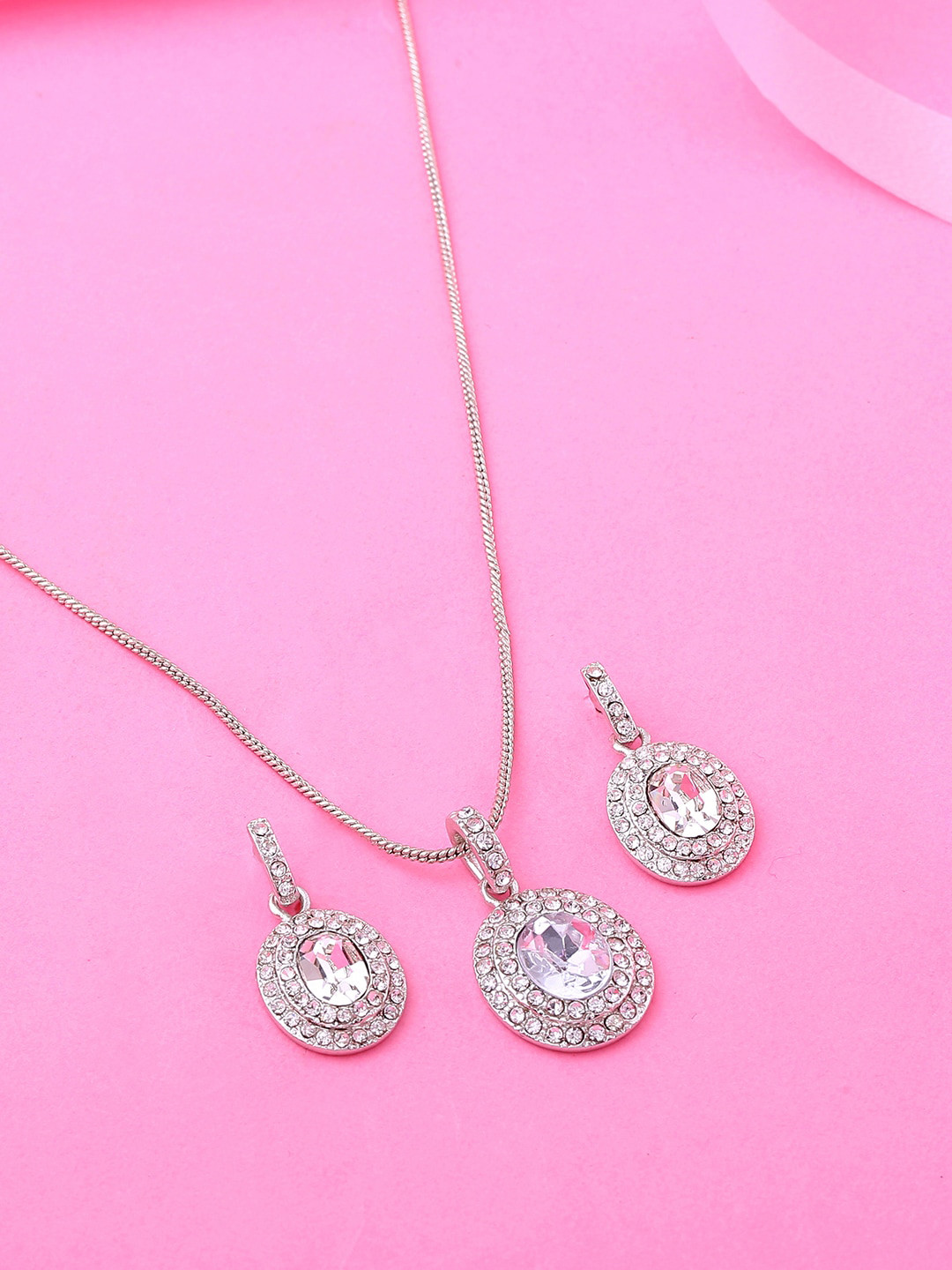 Estele Rhodium Plated Circlet Designer Pendant Set with Crystals